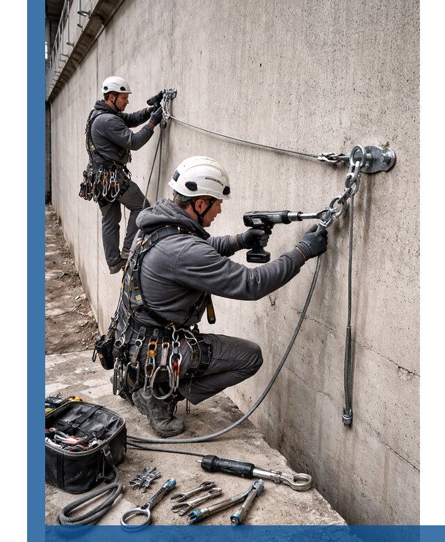 Монтаж анкерных линий высотной безопасности в Подольске